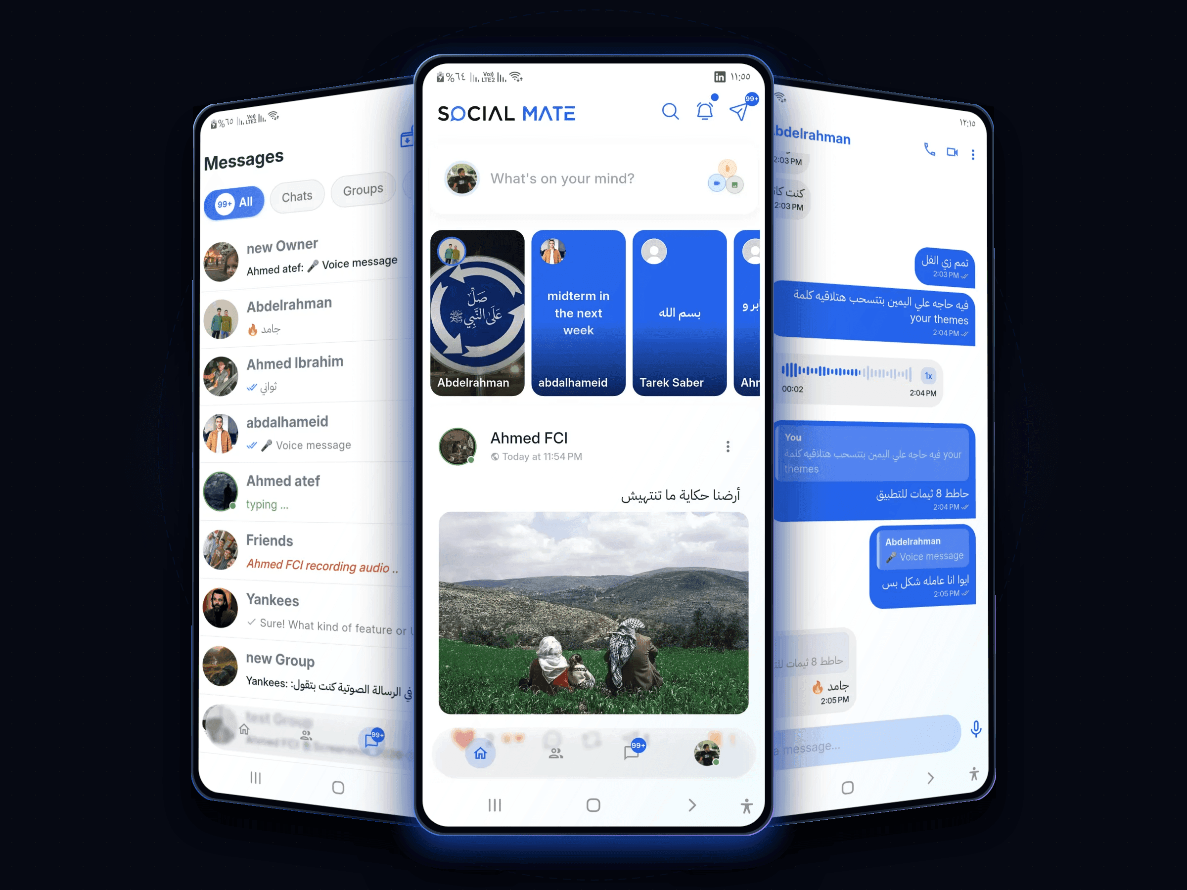 Social Mate 3D Trio Showcase with Real Flutter App UI