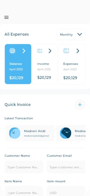 FinDash Mobile Layout — Stacked vertical financial dashboard screen